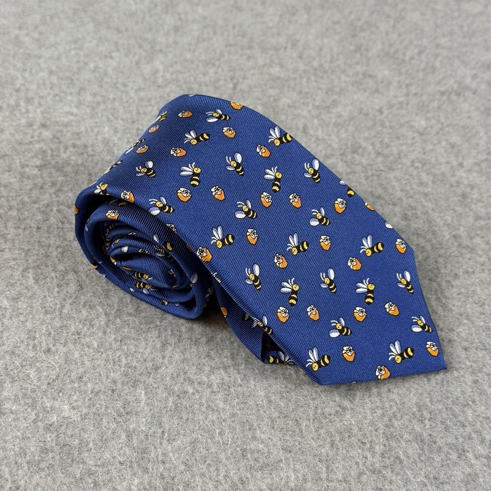 Brooks Brothers Fleece Boys L/XL Silk Bee Honey Pot Novelty Tie Blue USA 51x2.6"